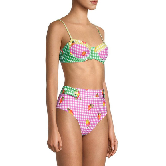 FARM RIO Swimsuit Womens XL Pink Green Mix Picnic Bikini Bottom High Rise NWT - Picture 2 of 10